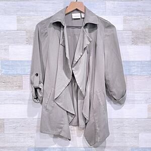 Chicos Soft Ruffle Jacket Olive Green Lyocell Unlined Lightweight Womens PS